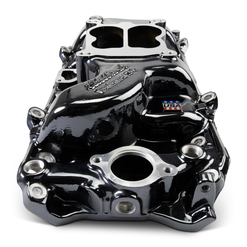 Edelbrock Performer Intake Manifolds 2161-BP Manifold, Performer, Dual Plane, Aluminum, Black Plasma Coated, Spread Bore, Chevy, 396-502, Oval Port, Each thumbnail 4