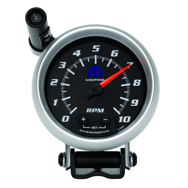 AutoMeter Gauge Tach 3-3/4in. 10K RPM Pedestal W/ Ext. Quick-Lite Black Mopar thumbnail 9