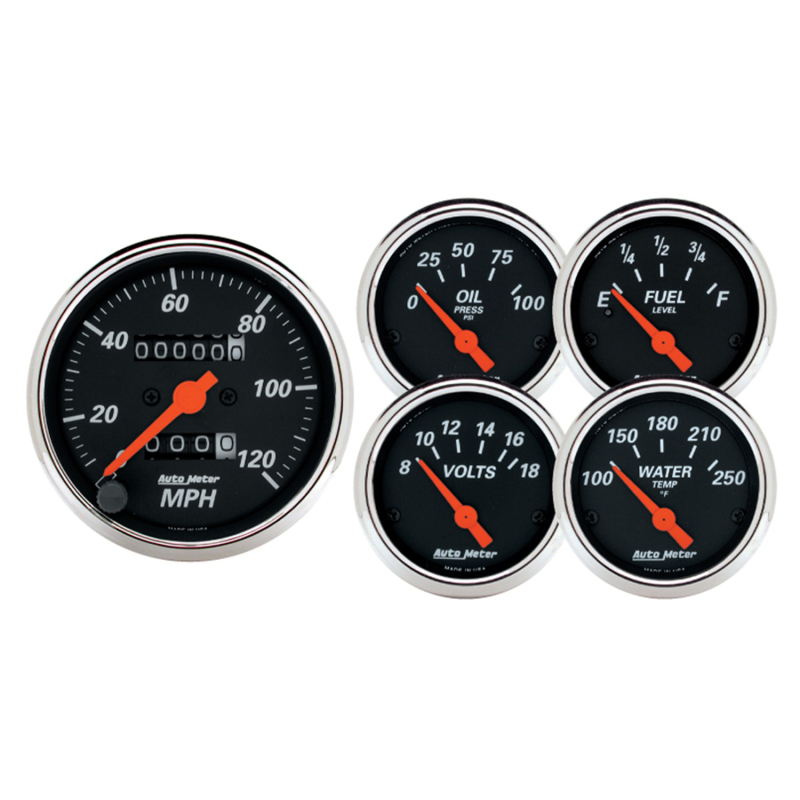 Autometer Designer Black 5pc 100-250deg Temp / 8-18V Volt / 120mph Speed / 100psi Oil / E-F Fuel thumbnail 4
