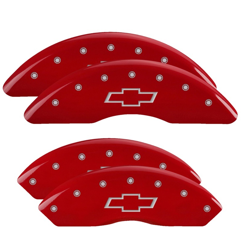MGP 4 Caliper Covers Engraved Front & Rear Bowtie Red finish silver ch thumbnail 4