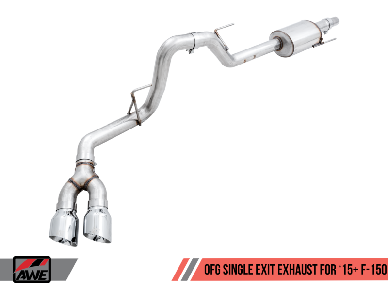 AWE Tuning 2015+ Ford F-150 0FG Single Exit Performance Exhaust System w/4.5in Chrome Silver Tips thumbnail 6