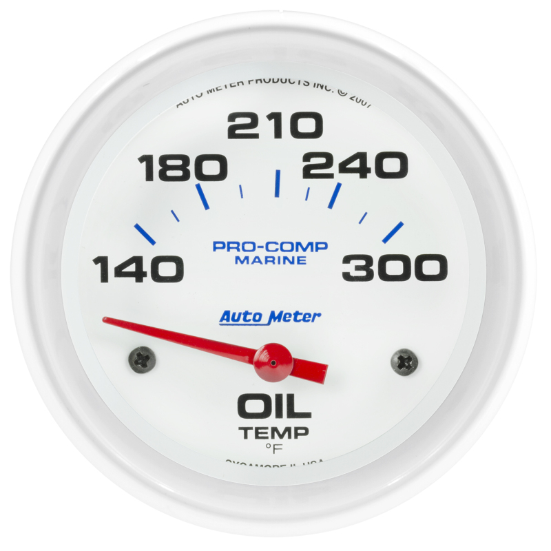Autometer Marine White Air-Core Electric Oil Temperature Gauge 2-5/8in 140-300 Deg F