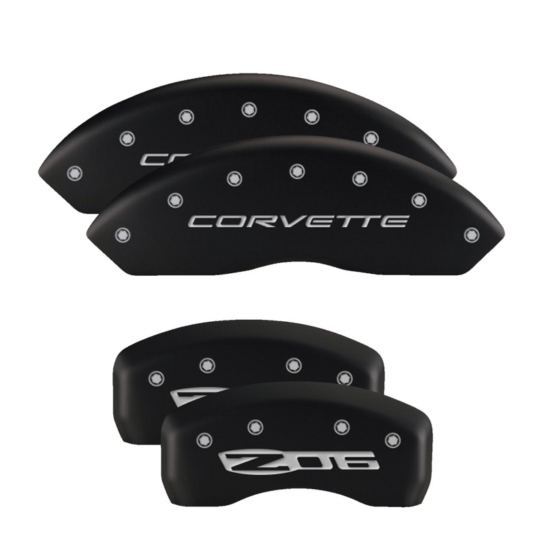 MGP 4 Caliper Covers Engraved Front & Rear Chevy racing Red finish silver ch thumbnail 2