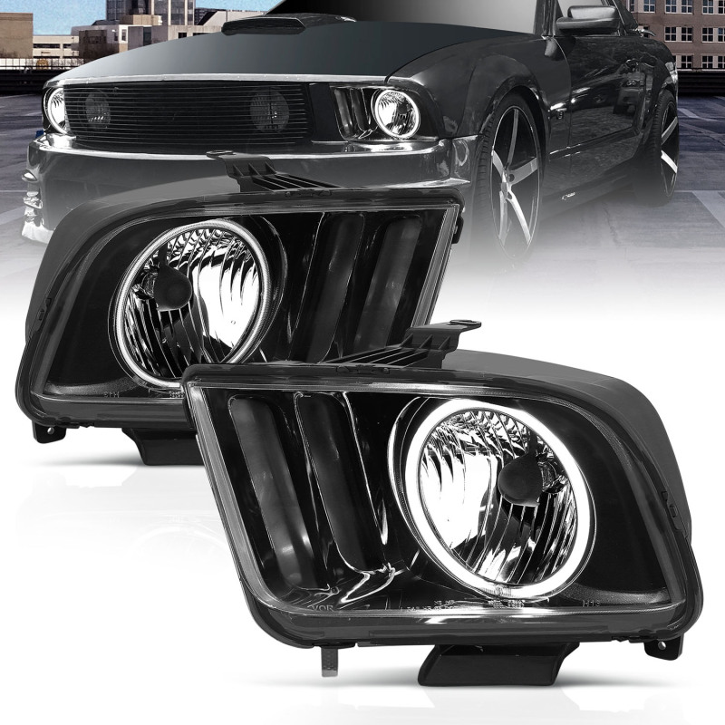 ANZO 2005-2009 Ford Mustang Crystal Headlights w/ Halo Black (CCFL) thumbnail 9