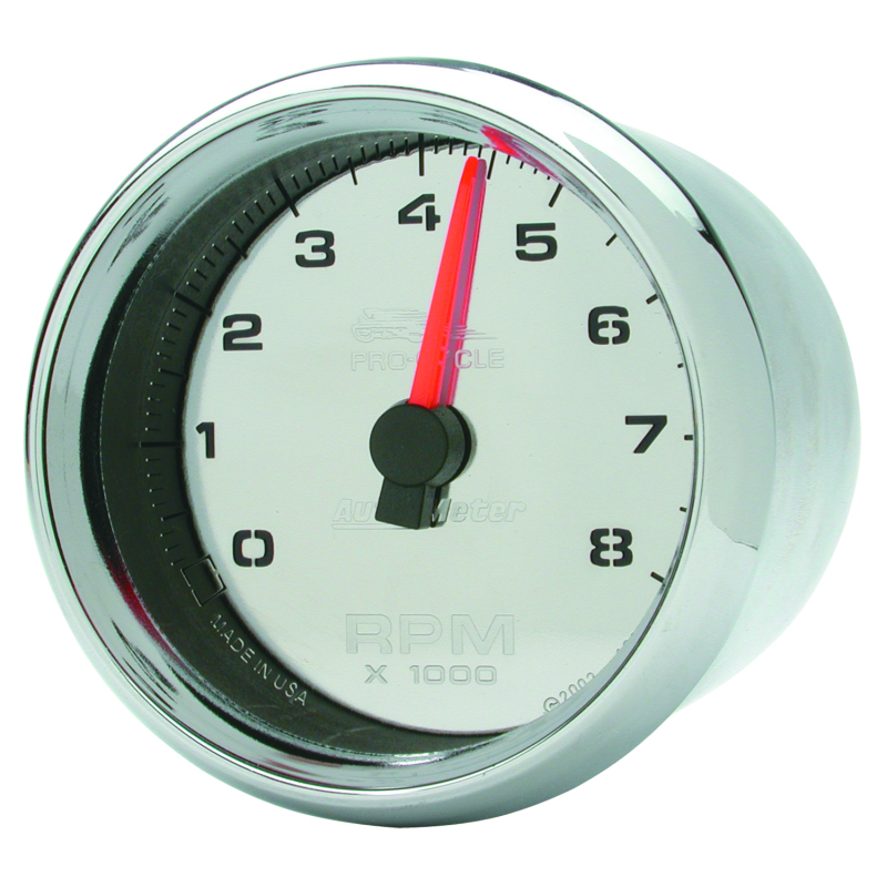 Autometer Pro-Cycle Gauge Tach 2-5/8in 8K Rpm 2&4 Cylinder Chrome thumbnail 4