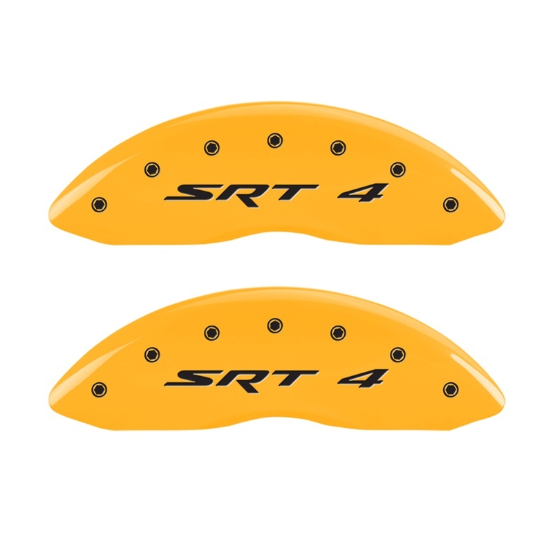 MGP Front set 2 Caliper Covers Engraved Front SRT4 Yellow finish black ch thumbnail 4