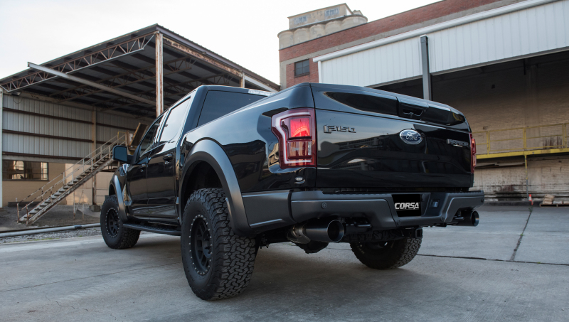 Corsa 2017-2020 Ford F-150 Raptor 3.5L Sport Cat-Back Dual Rear Exit w/ 5in Gunmetal Tip thumbnail 9