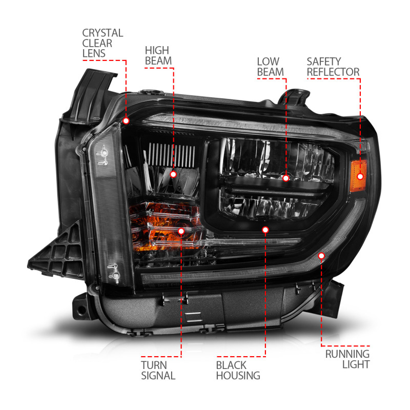 ANZO 14-21 Toyota Tundra (OE Halogen w/LED DRL) LED Crystal Headlights w/ Switchback & DRL - Blk thumbnail 9