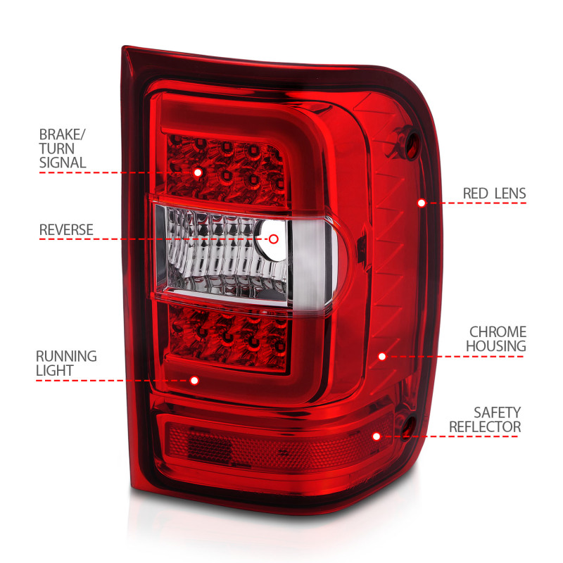 ANZO 2001-2011 Ford Ranger LED Tail Lights w/ Light Bar Chrome Housing Red/Clear Lens thumbnail 9