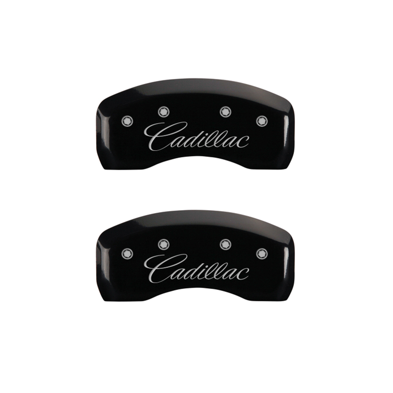 MGP 4 Caliper Covers Engraved Front & Rear Cursive/Cadillac Black finish silver ch thumbnail 6