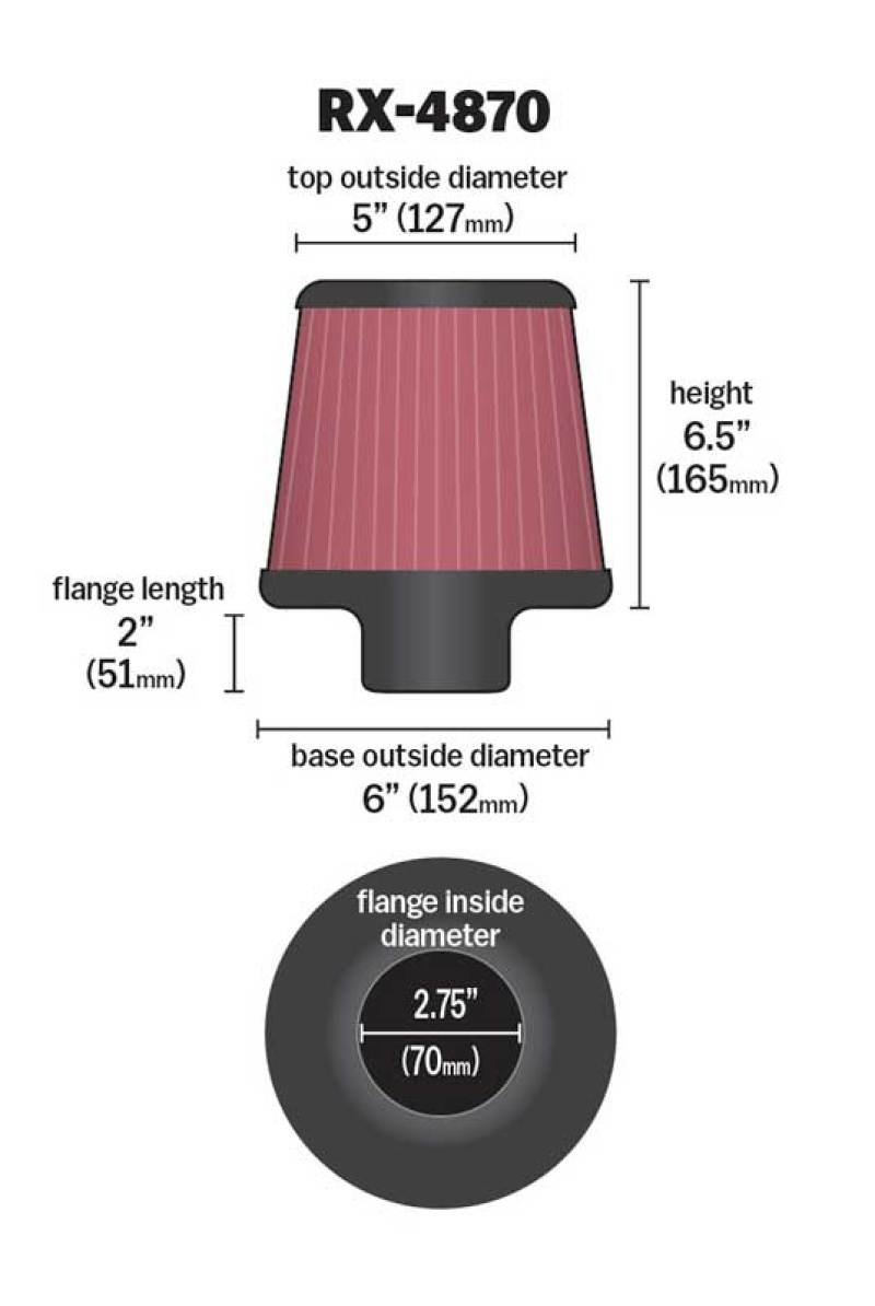 K&N Filter Universal X Stream Clamp-On 2 3/4 inch Flange 6 inch Base 5 inch Top 6 1/2 inch Height thumbnail 4