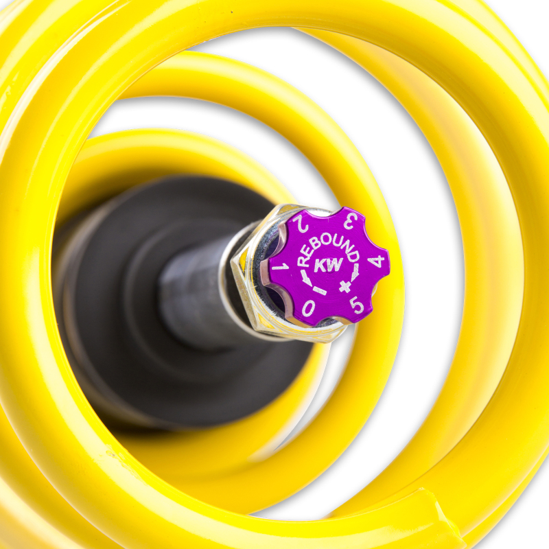 KW Variant 2 Coilover Kits 15210039 Kits, 2, 0.8 - 1.6 in. Lowered Front, 0.8 - 1.6 in. Lowered Rear, Natural/Yellow Shocks, Yellow Springs, Audi, Volkswagen, Kit thumbnail 8