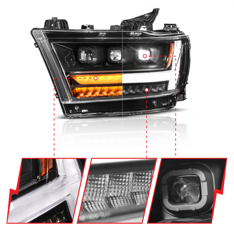 ANZO 19-24 RAM 1500 (New Body/OE Halogen) Full LED Proj Headlights DRL/SeqSig Black - Pass. Side thumbnail 7