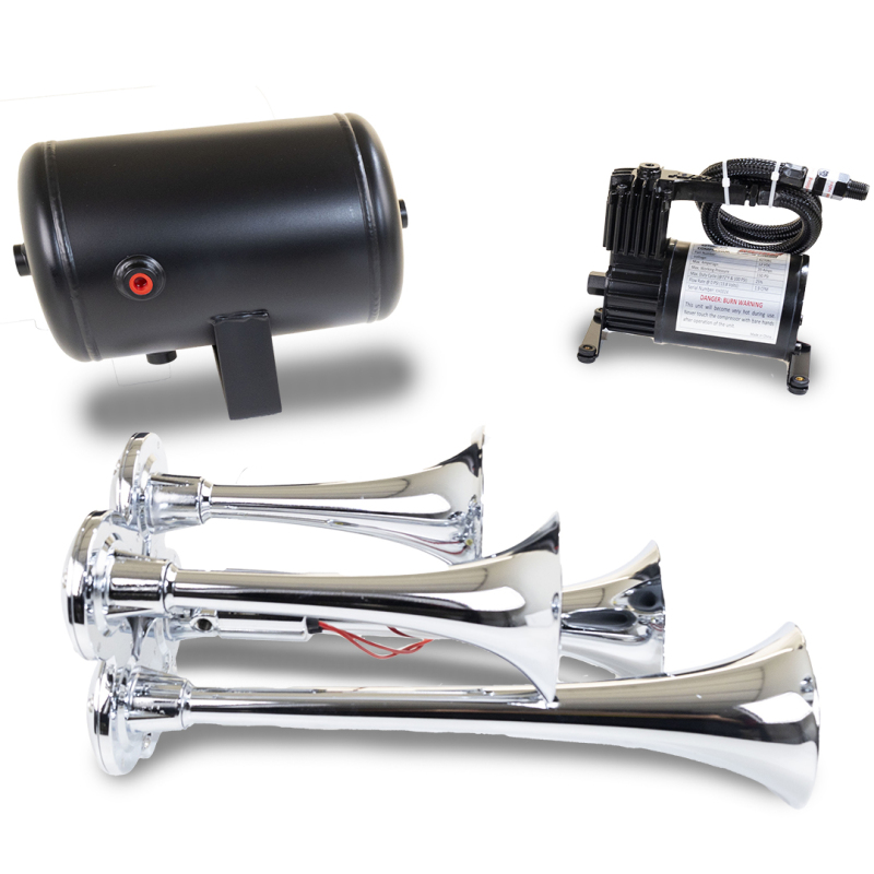 Kleinn Chrome Quad Horn Kit w/ 130 PSI Air Compressor / 1.0 gal Air Tank thumbnail 3