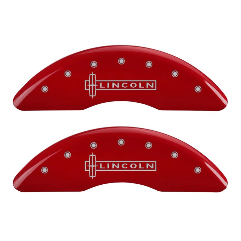 MGP 4 Caliper Covers Engraved Front Lincoln Engraved Rear Star logo Red finish silver ch thumbnail 4