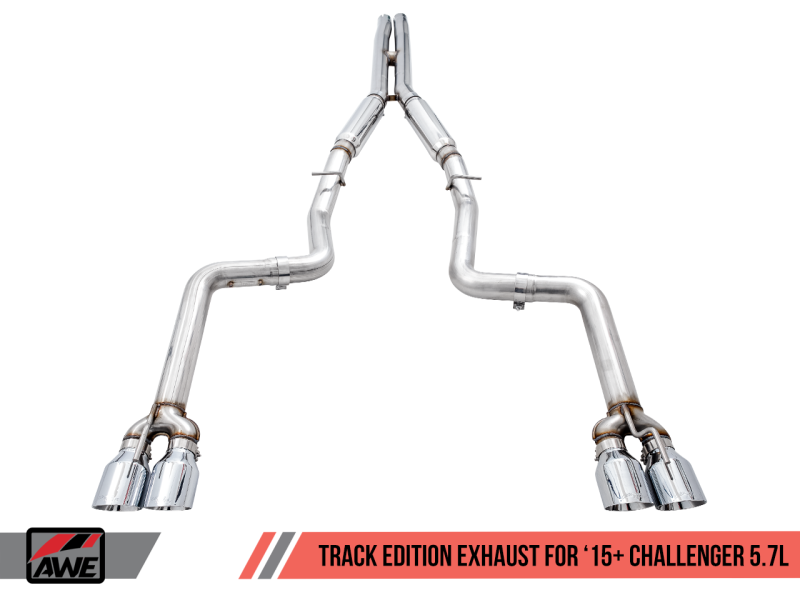 AWE Tuning 2017+ Dodge Challenger 5.7L Track Edition Exhaust - Chrome Silver Quad Tips thumbnail 7