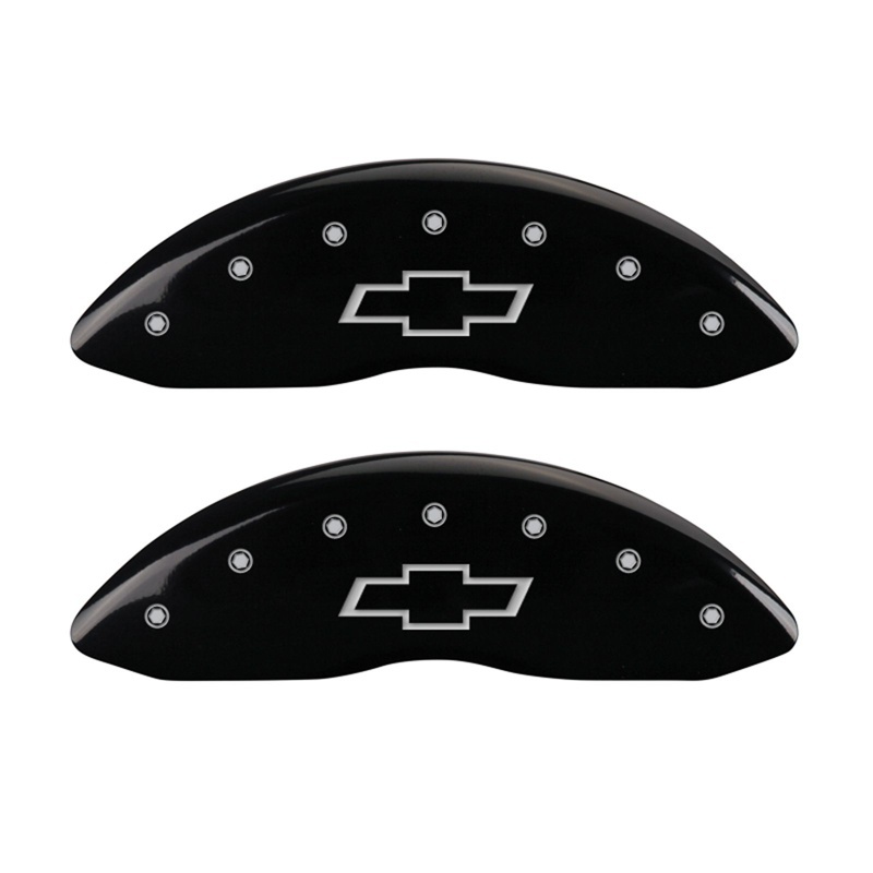 MGP Front set 2 Caliper Covers Engraved Front Bowtie Black finish silver ch thumbnail 4