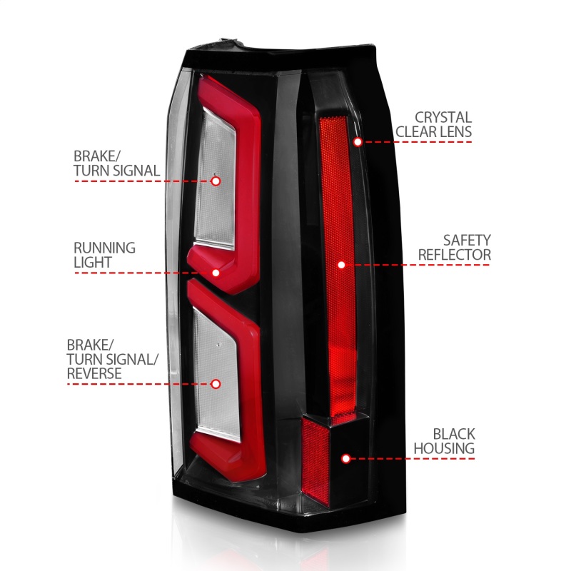 ANZO 2015-2020 Chevrolet Tahoe LED Tail Lights w/ Light Bar Black Housing Clear Lens thumbnail 4