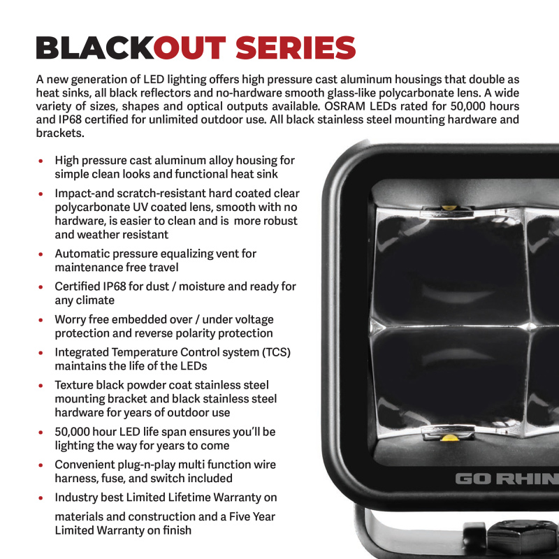 Go Rhino Xplor Blackout Series Cube LED Flood Light Kit (Flush Mount) 3x3 - Blk (Pair) thumbnail 7