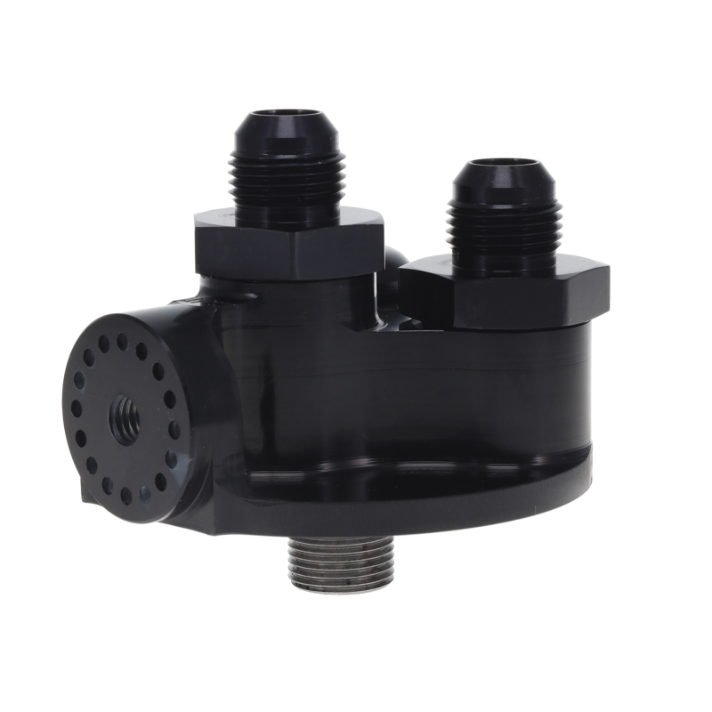 Peterson Fluid Systems Remote Filter Mount 13/16 -16AN Thread -10AN Fittings - Chevrolet Style