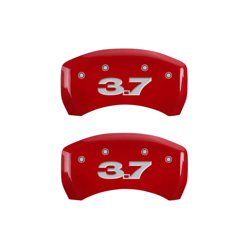 MGP 4 Caliper Covers Engraved Front Mustang Engraved Rear 37 Red finish silver ch thumbnail 6