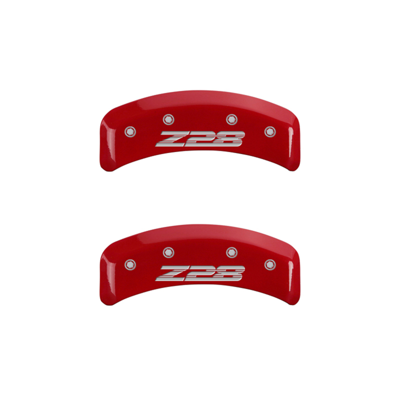 MGP 4 Caliper Covers Engraved Front Gen 4/Camaro Engraved Rear Gen 4/Z28 Red finish silver ch thumbnail 5