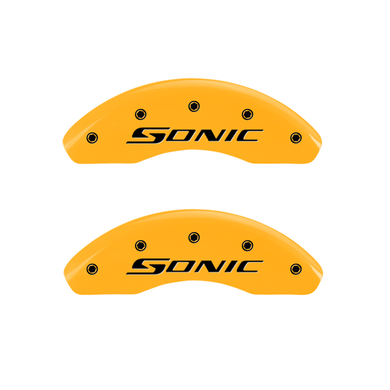 MGP 4 Caliper Covers Engraved Front & Rear Sonic Yellow finish black ch thumbnail 5