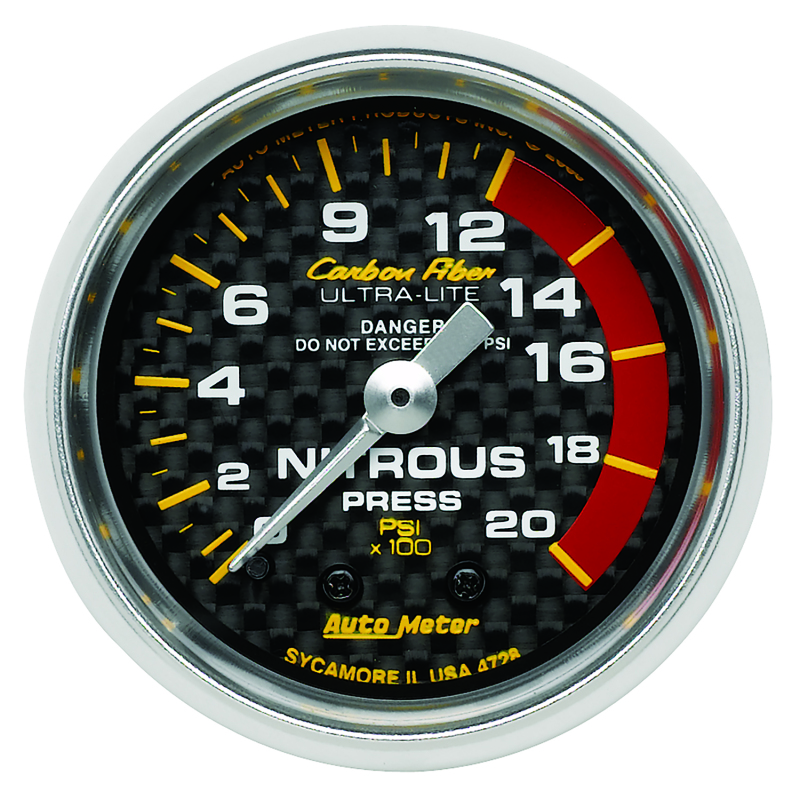 Autometer Carbon Fiber 52mm 1600 PSI Mechanical Nitrous Pressure Gauge thumbnail 4