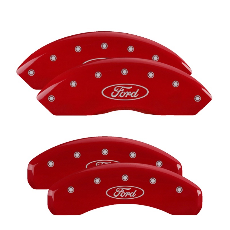 MGP 4 Caliper Covers Engraved Front & Rear Oval logo/Ford Red finish silver ch thumbnail 5