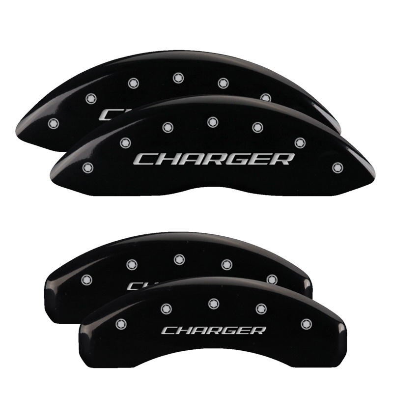 MGP 4 Caliper Covers Engraved Front & Rear Block/Charger Black finish silver ch thumbnail 5