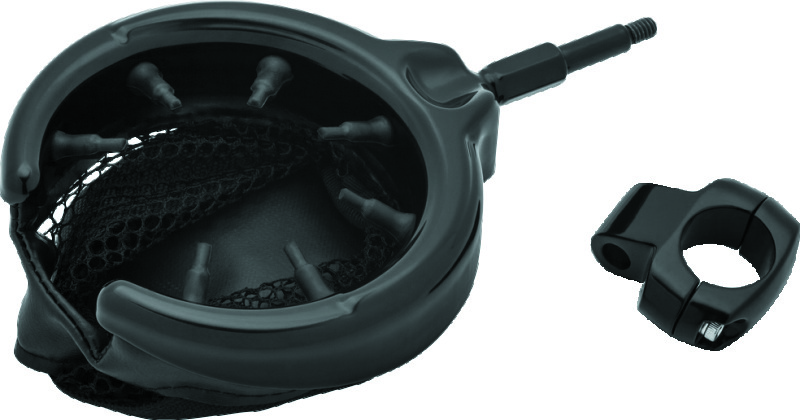 Kuryakyn Drink Holder with Mesh Basket 1 inch Clamp Gloss Black