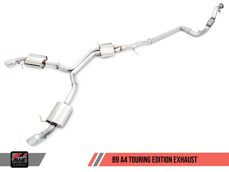 AWE Tuning Audi B9 A4 Touring Edition Exhaust Dual Outlet - Chrome Silver Tips (Includes DP) thumbnail 5