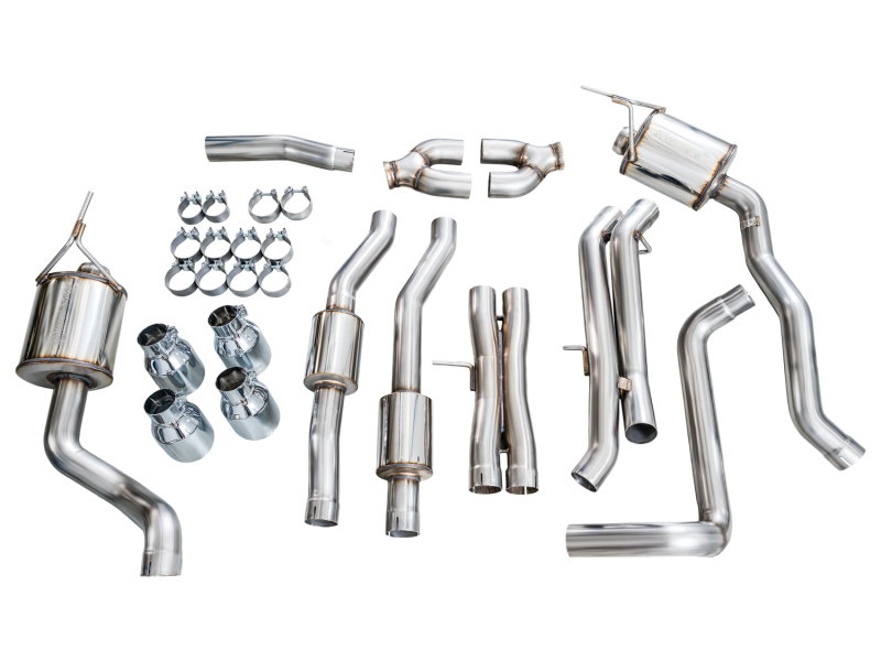 AWE Tuning 2021+ Cadillac Escalade 6.2L 0FG Dual Exit Exhaust System w/ 5in Chrome Silver Tips thumbnail 4