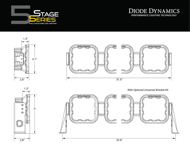 Diode Dynamics SS5 Pro Universal CrossLink 5-Pod Lightbar - White Driving thumbnail 8