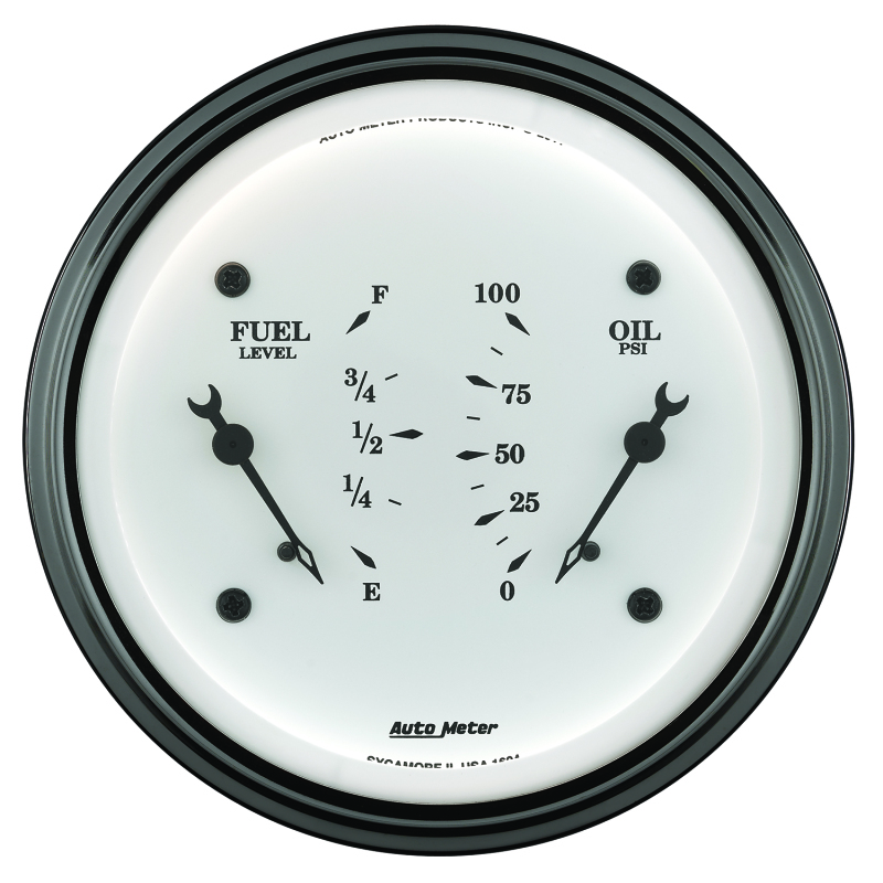 AutoMeter Gauge Dual Fuel & Oilp 3-3/8in. 240 Ohm(e) to 33 Ohm(f) & 100PSI Elec Old Tyme Wht thumbnail 6