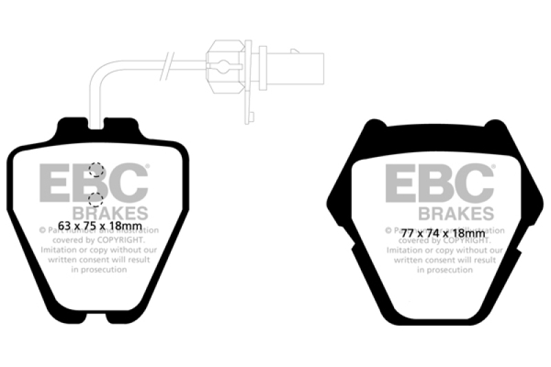 EBC 99-01 Audi A6 Quattro 2.7 Twin Turbo Sedan (8 Pad Set) Redstuff Front Brake Pads thumbnail 3