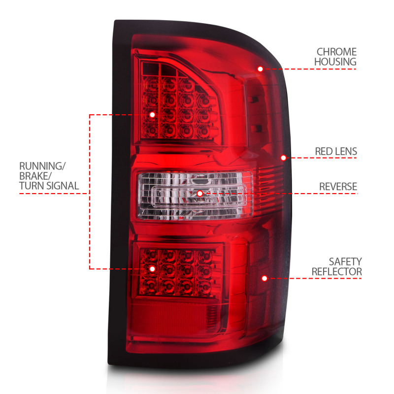 ANZO 2014-2018 GMC Sierra LED Tail Lights Black Housing Red/Clear Lens thumbnail 9