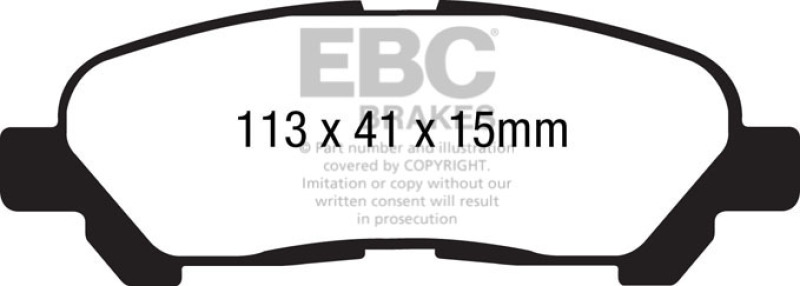 EBC 09-13 Toyota Highlander 2.7 2WD/4WD Extra Duty Rear Brake Pads thumbnail 2