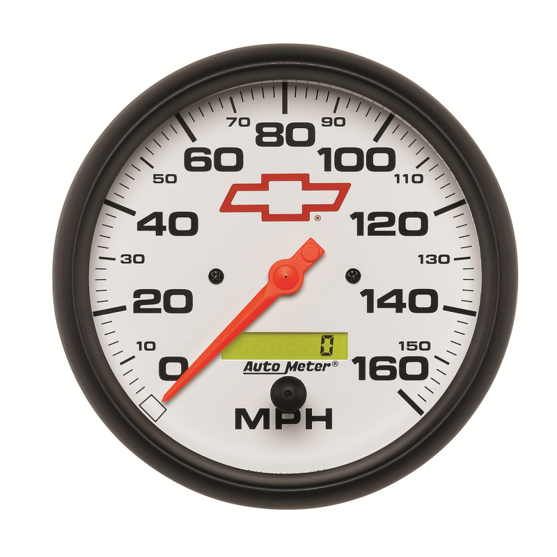 AutoMeter Gauge Speedometer 5in. 160MPH Elec. Programmable Chevy Red Bowtie White thumbnail 6