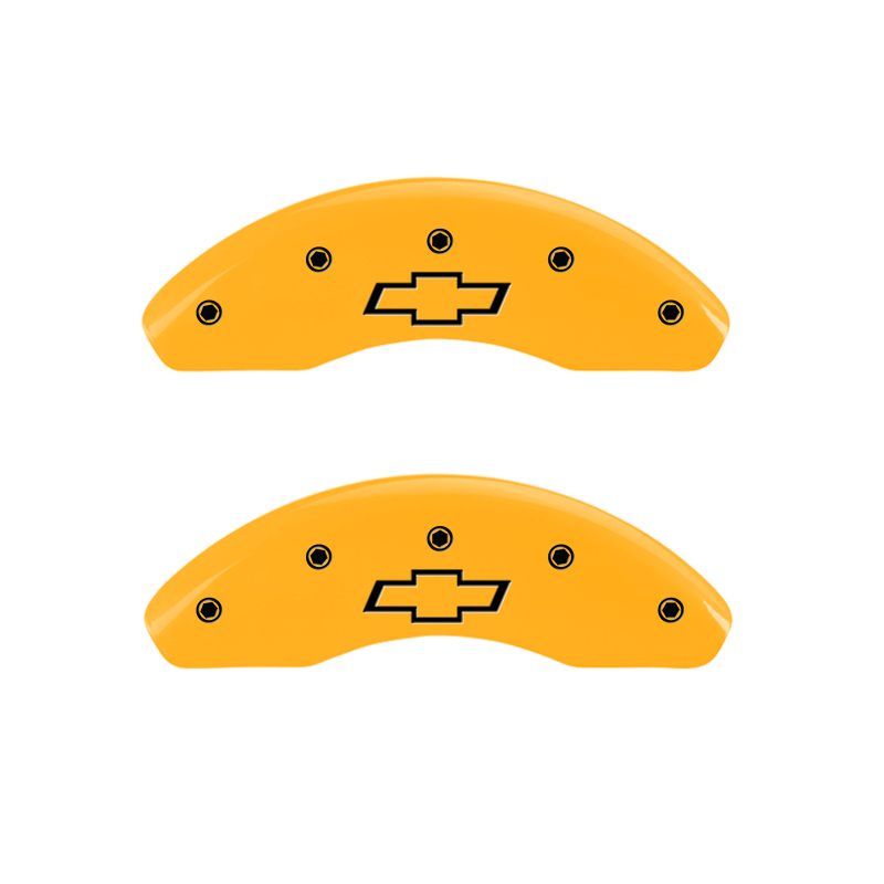 MGP 4 Caliper Covers Engraved Front & Rear Bowtie Yellow Finish Black Char 2019 Chevrolet Bolt EV thumbnail 3