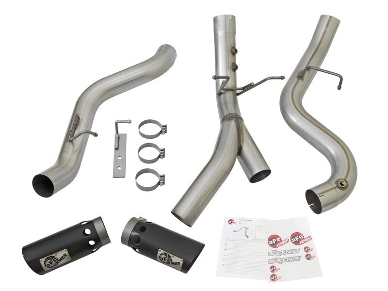 aFe ATLAS 4in DPF-Back Alum Steel Exhaust System w/Dual Exit Black Tip 2017 GM Duramax 6.6L (td) thumbnail 3