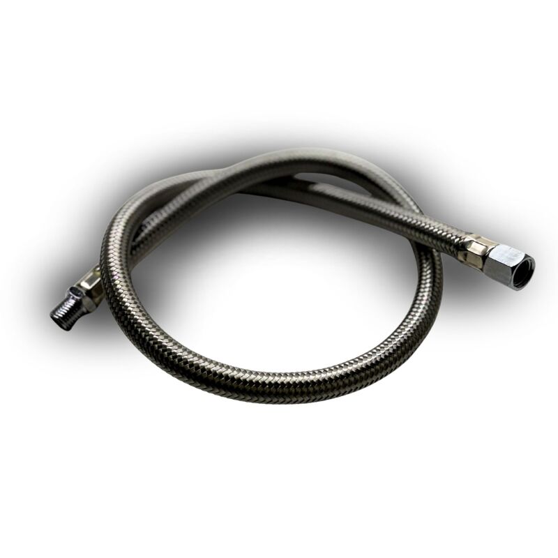 Kleinn 28In Stainless Steel Braided Leader Hose Extension - 1/4In F NPT Inlet/ 1/4In M NPT Outlet