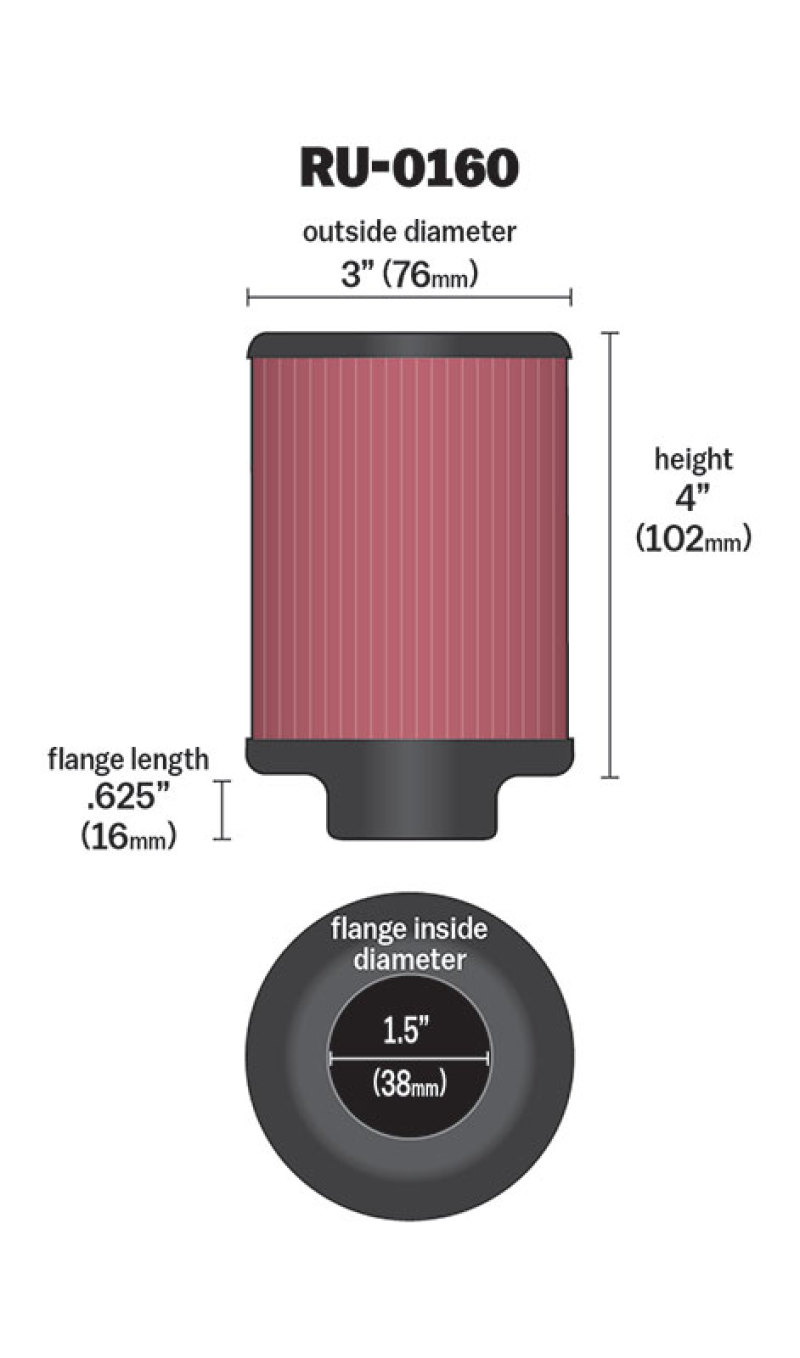 K&N Universal Rubber Filter 1 1/2in FLG 3in OD 4in Height thumbnail 5
