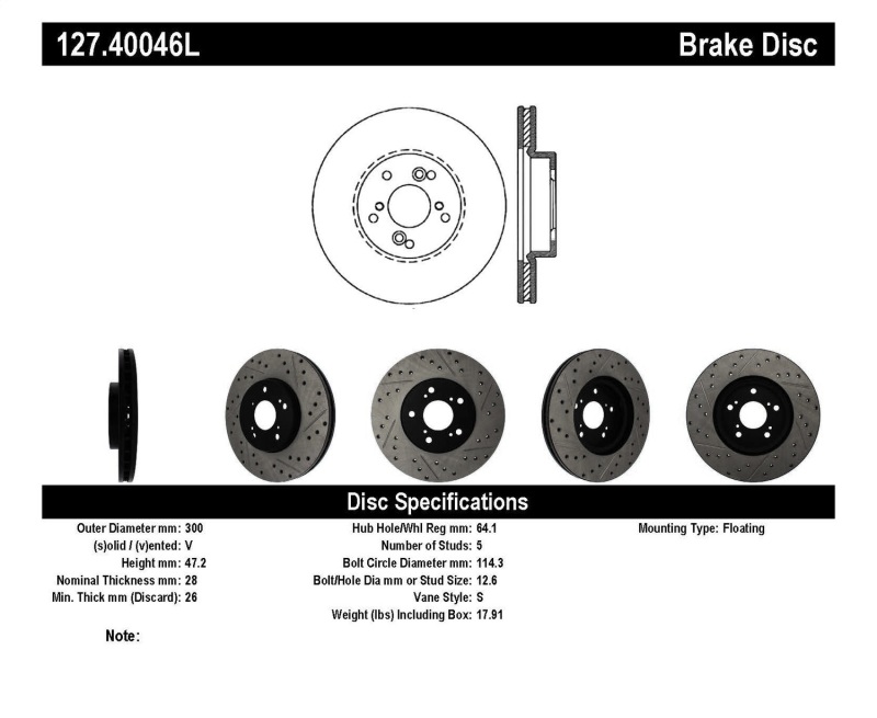 StopTech Nissan 370Z / 01-03 Acura CL / 06 EL / 04-09 TSX / 03-07 Honda Accord Coupe M/T / 05-08 Se thumbnail 4