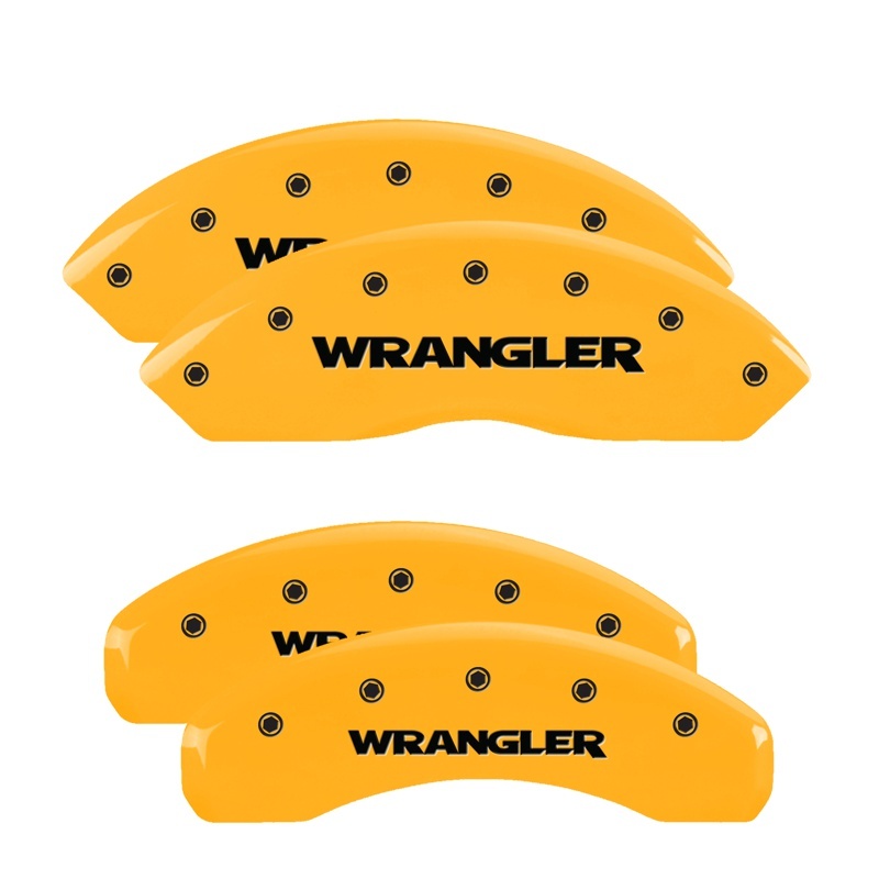 MGP 4 Caliper Covers Engraved Front & Rear WRANGLER Yellow finish black ch thumbnail 6