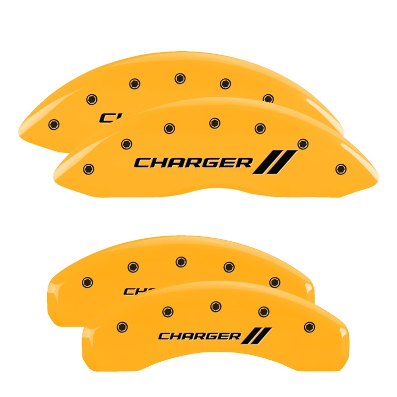 MGP 4 Caliper Covers Engraved Front & Rear Cursive/Charger Yellow finish black ch thumbnail 5