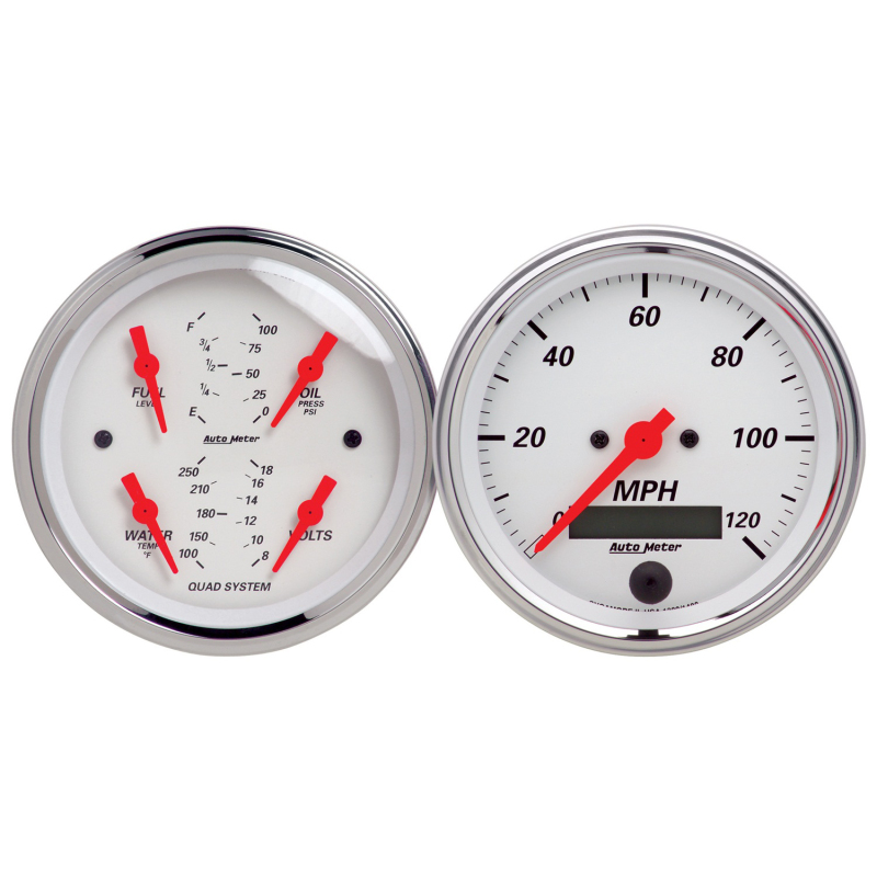 Autometer Arctic White 3-3/8in Kit Box w/Elec Speedo Elec Oil Press, Water Temp, Volt, Fuel Level thumbnail 8