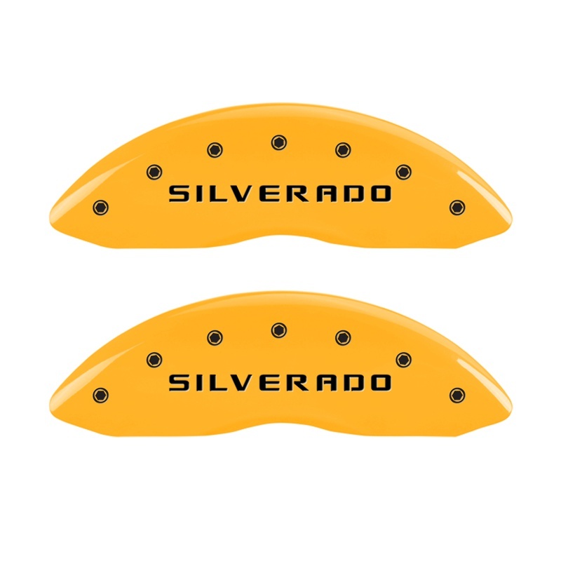 MGP Front set 2 Caliper Covers Engraved Front Silverado Yellow finish black ch thumbnail 3