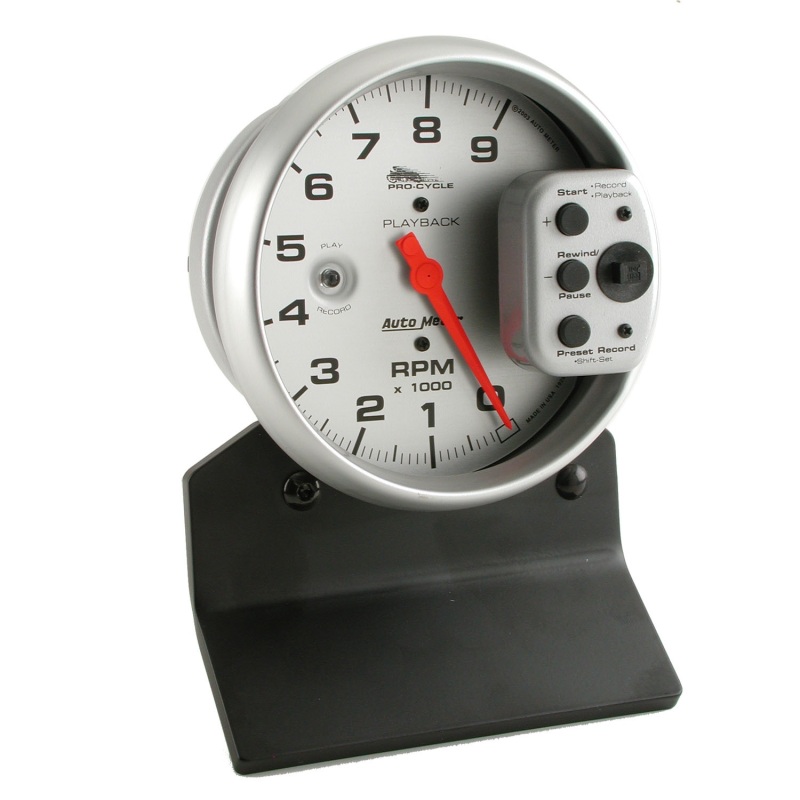 Autometer Pro-Cycle Gauge Tach 5in 9K Rpm Pedestal W/ Rpm Playback Silver Pro-Cycle thumbnail 3