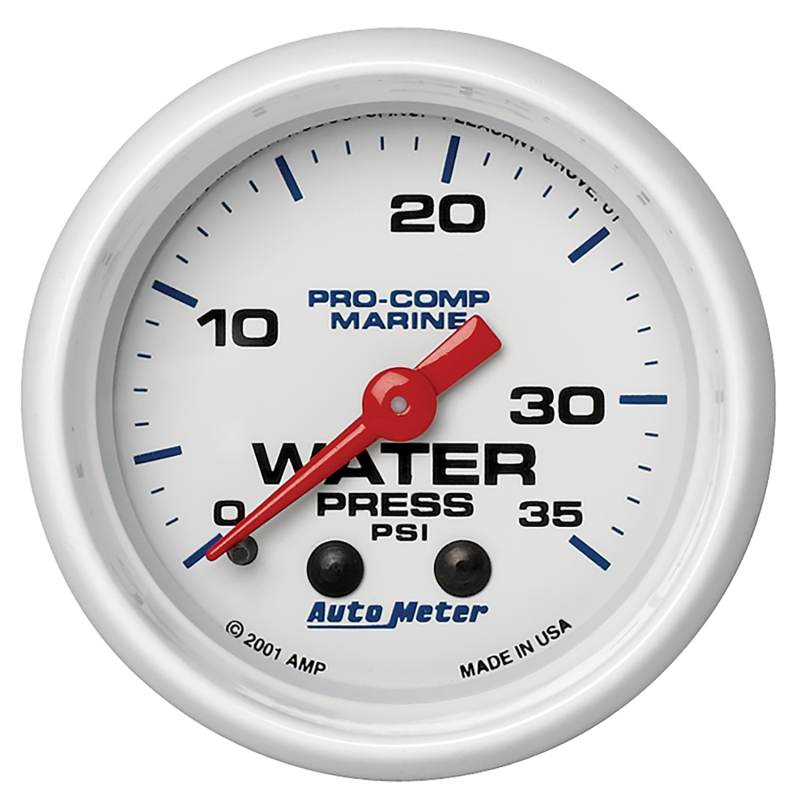 Autometer Marine White 2-1/16in 35 PSI Mechanical Water Pressure Gauge thumbnail 3